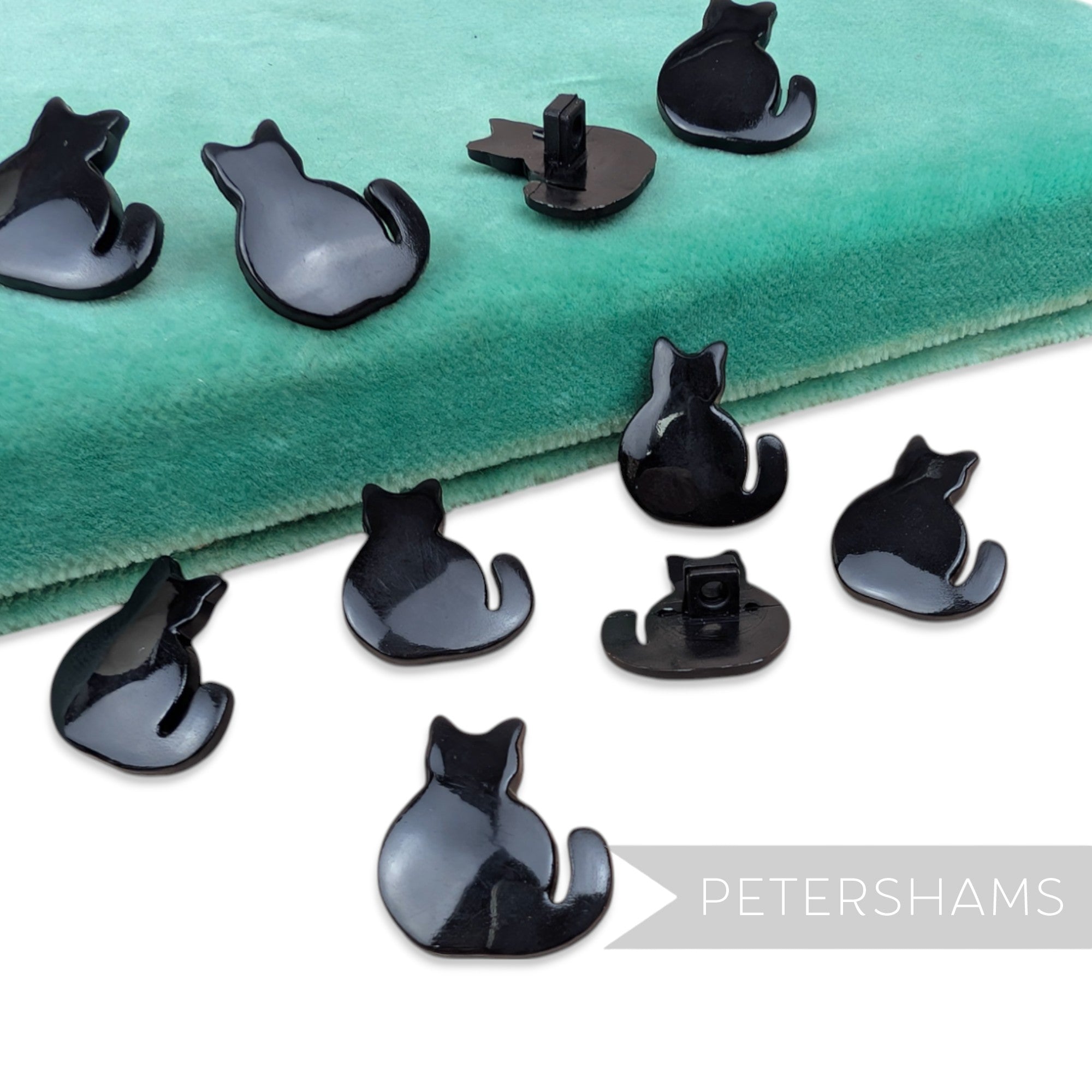 Petershams Millinery Supplies 18mm black cat shaped plastic shank buttons for sewing and craft projects