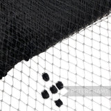 Petershams Millinery Supplies black vintage replica veiling with an intricate chenille dotted diamond pattern.