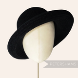 Petershams Millinery Supplies black vintage 90s fuzzy chenille hat form with a domed crown and wide rolled brim