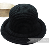 Petershams Millinery Supplies black vintage 90s fuzzy chenille domed crown hat form with a thick rolled brim edge.
