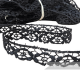 Petershams Millinery Supplies vintage 11mm black cotton guipure lace trim with a classic floral pattern.