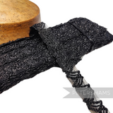 Petershams Millinery Supplies vintage black 23mm zig zag crinoline braid with a textured, shiny woven finish.