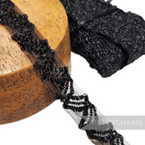 Petershams Millinery Supplies vintage black 23mm zig zag crinoline braid trim on a wooden hat block