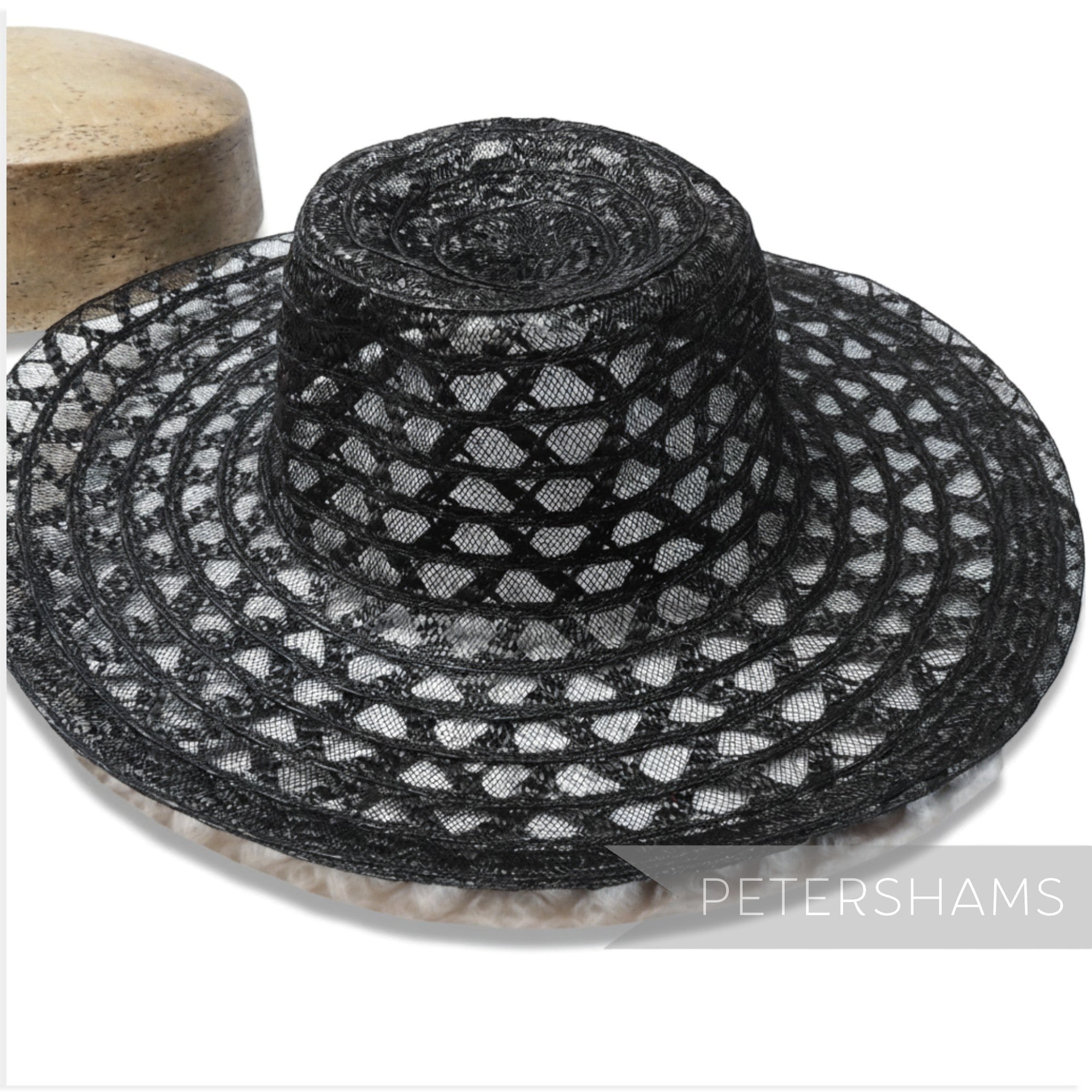 Petershams Millinery Supplies black zig zag threaded crinoline capeline hat body for millinery projects