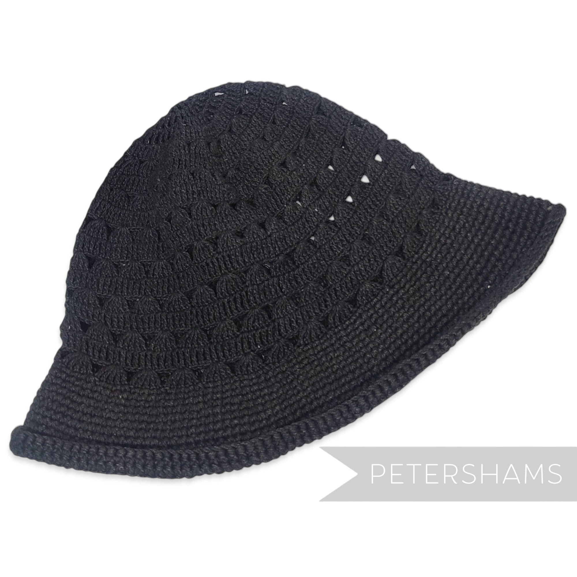 Petershams Millinery Supplies black cotton crochet mini flare hat body with an open patterned crown.