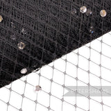 Petershams Millinery Supplies black diamond-patterned veiling embellished with clear acrylic diamantes for millinery.