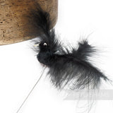 Petershams Millinery Supplies vintage black marabou feather bird ornament on a wired stem for millinery decoration