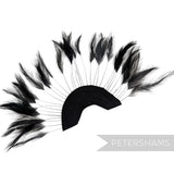 Petershams Millinery Supplies black stripped hackle feather fan on a cotton base for hat and fascinator trimming.