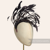Petershams Millinery Supplies extra large black stripped coque and goose biot feather hat mount