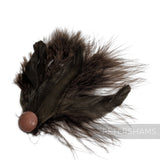 Petershams Millinery Supplies black marabou and coque feather hat mount with a faceted brown bead accent.