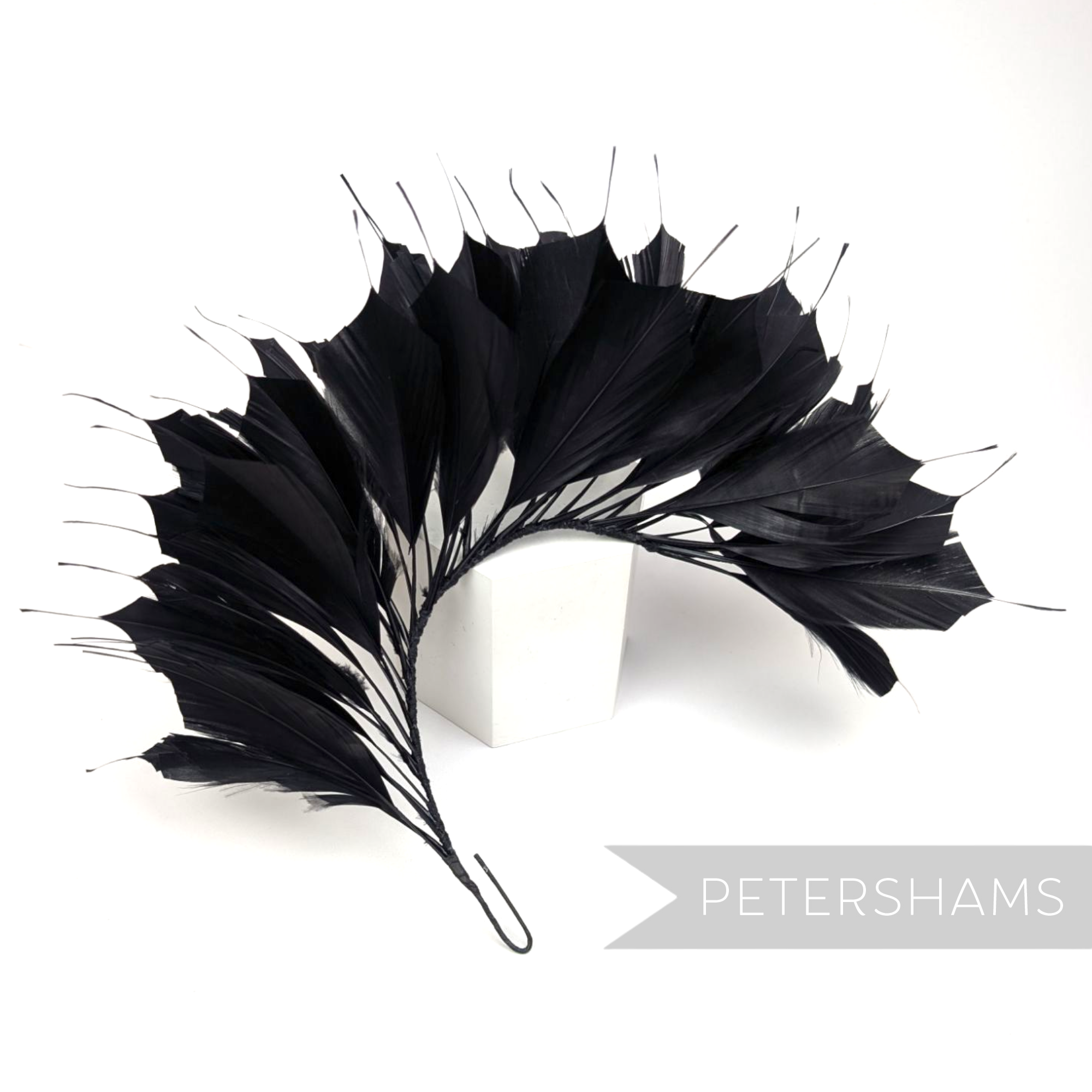 Petershams Millinery Supplies large black spiky goose feather wired hat mount for millinery and headpiece design