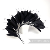 Petershams Millinery Supplies large black spiky goose feather wired hat mount for millinery and headpiece design