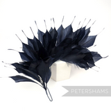 Petershams Millinery Supplies large navy blue spiky goose feather wired hat mount for headpiece design
