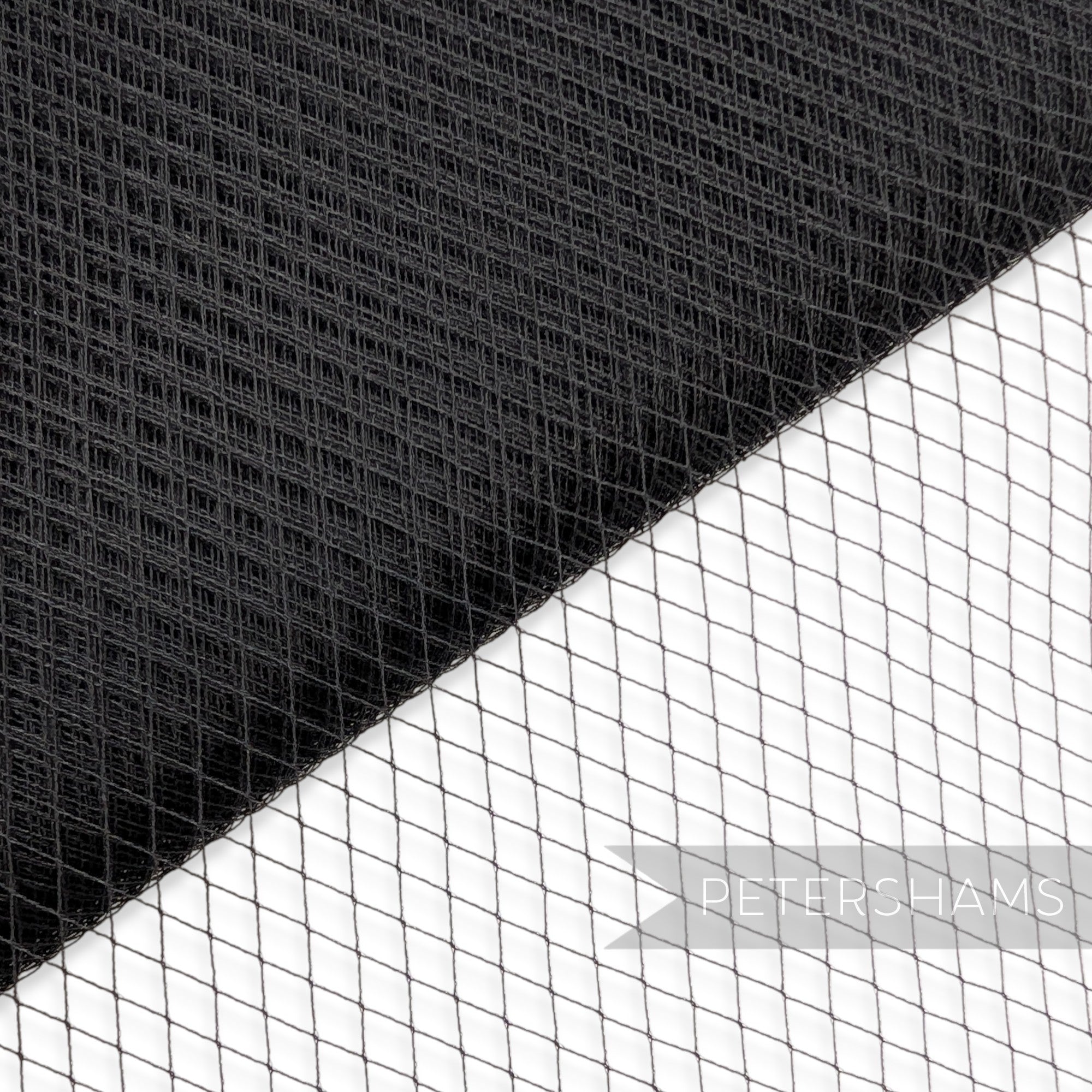 Petershams Millinery Supplies black fine weave veiling with 5mm diamond pattern and scalloped edge