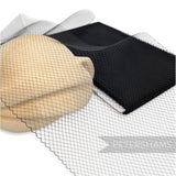 Petershams Millinery Supplies fine weave black veiling with 5mm diamonds and scalloped edges draped over a hat block