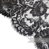 Petershams Millinery Supplies vintage 1980s black floral lace trim with intricate silky cords and double scallop edge