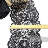 Petershams Millinery Supplies 24cm wide black vintage 1980s floral lace trim with double scalloped eyelash edges