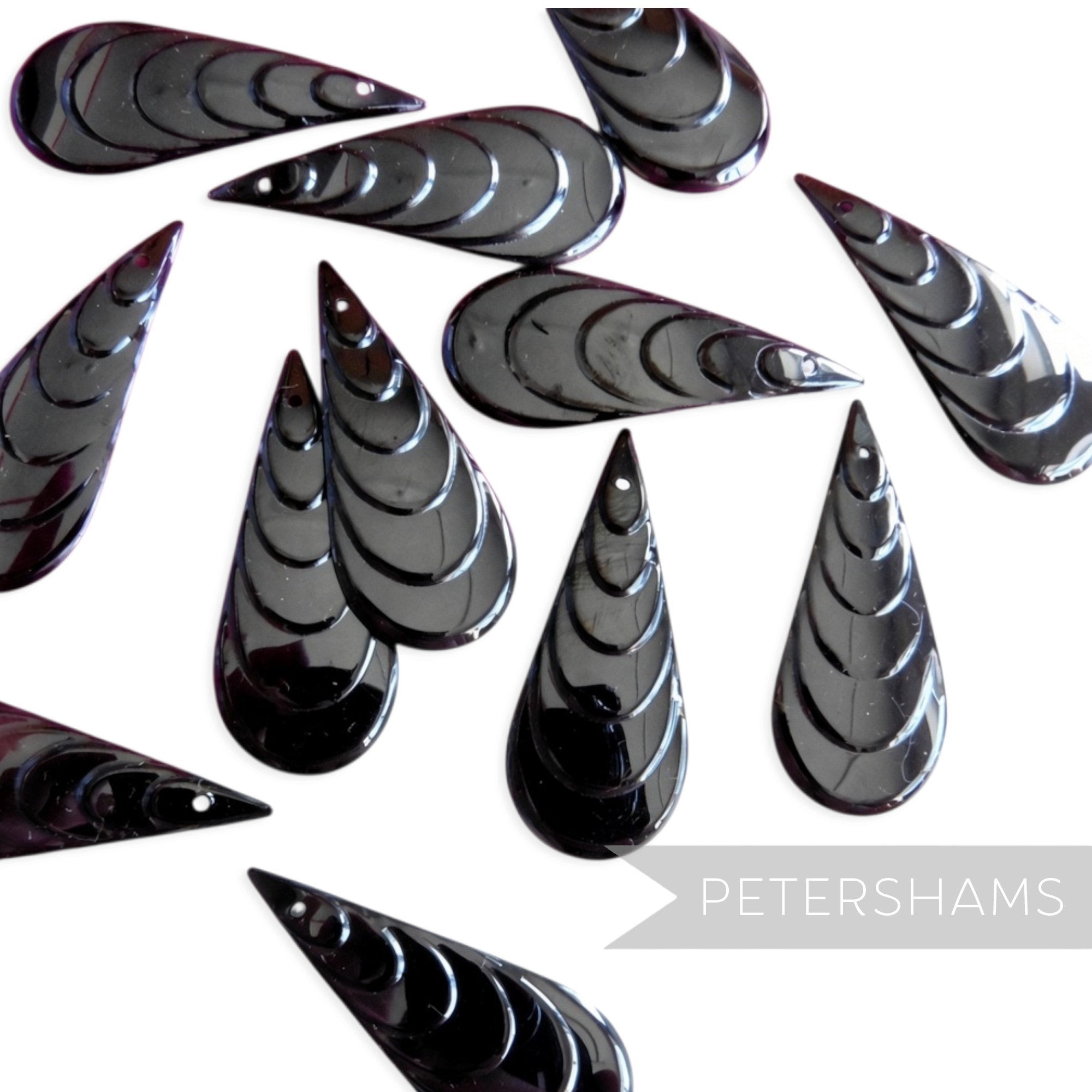 Petershams Millinery Supplies vintage 1940s black gloss tiered teardrop sequins with a single top sew hole
