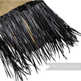 Petershams Millinery Supplies extra long black goose biot feather fringe with stitched satin ribbon binding