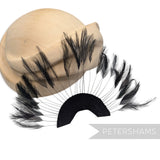 Petershams Millinery Supplies black stripped hackle feather fan on a cotton base for hat and fascinator trimming