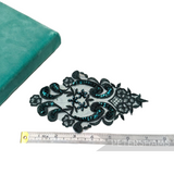 Petershams Millinery Supplies heart-shaped black lace motif with iridescent sequins and beads on a white background