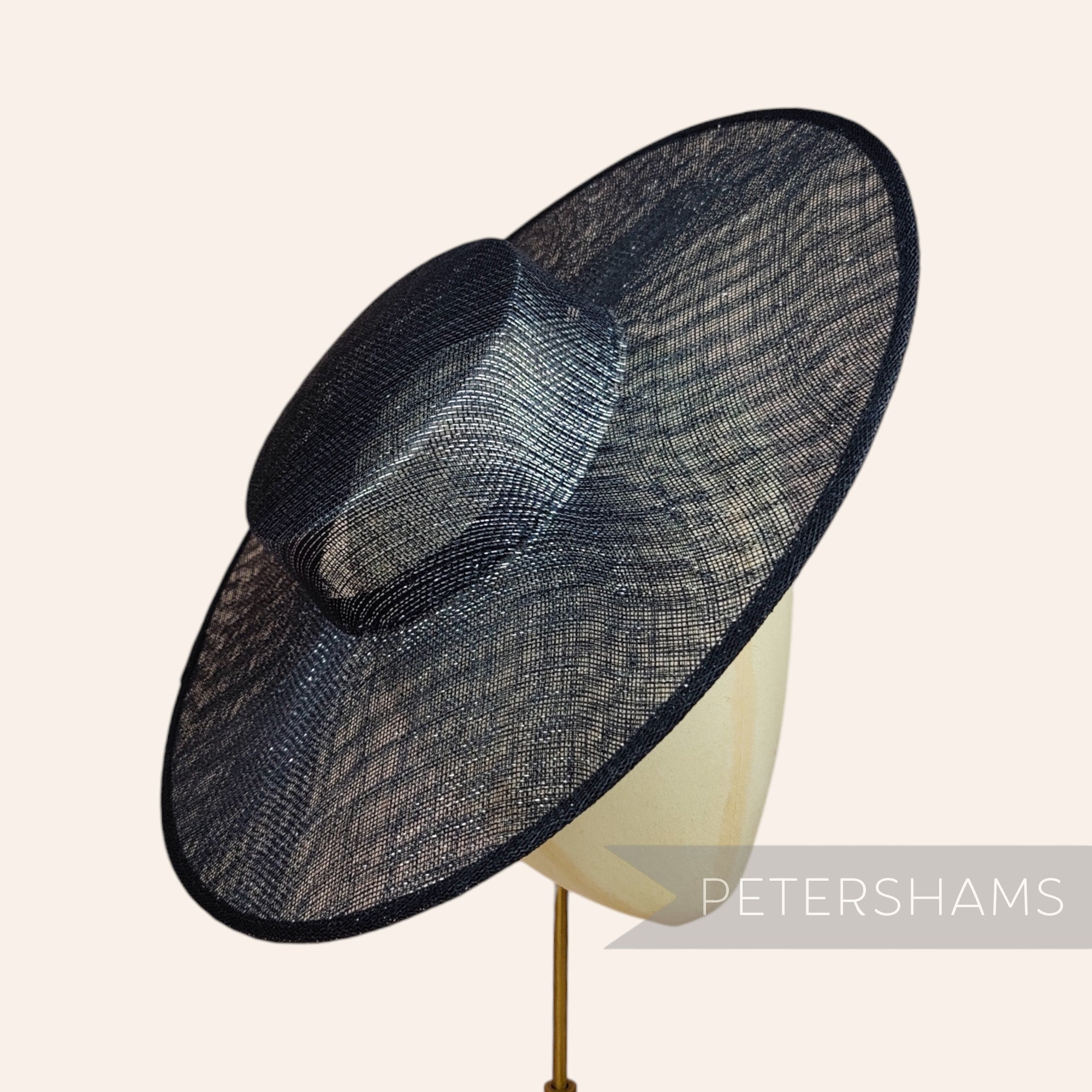 Petershams Millinery Supplies metallic black lurex sinamay boater fascinator hat base