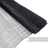 Petershams Millinery Supplies black sinamay fabric with jade and pink lurex pinstripe threads for hat making