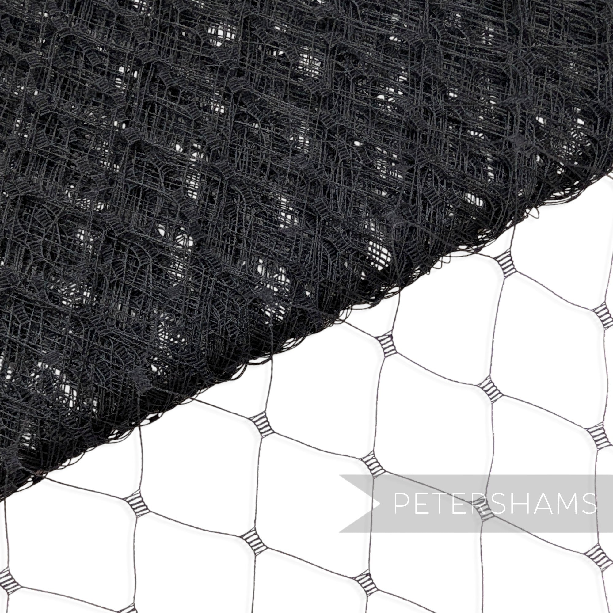 Petershams Millinery Supplies black English merry widow veiling with extra wide 3cm nylon diamond netting