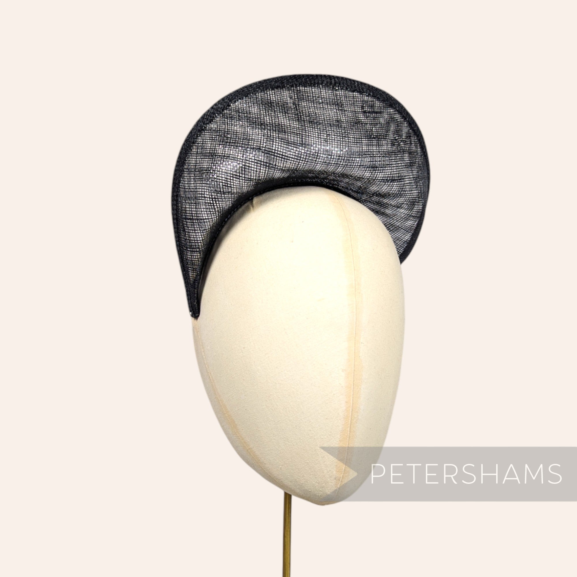Petershams Millinery Supplies black metallic silver lurex sinamay halo crown fascinator hat base