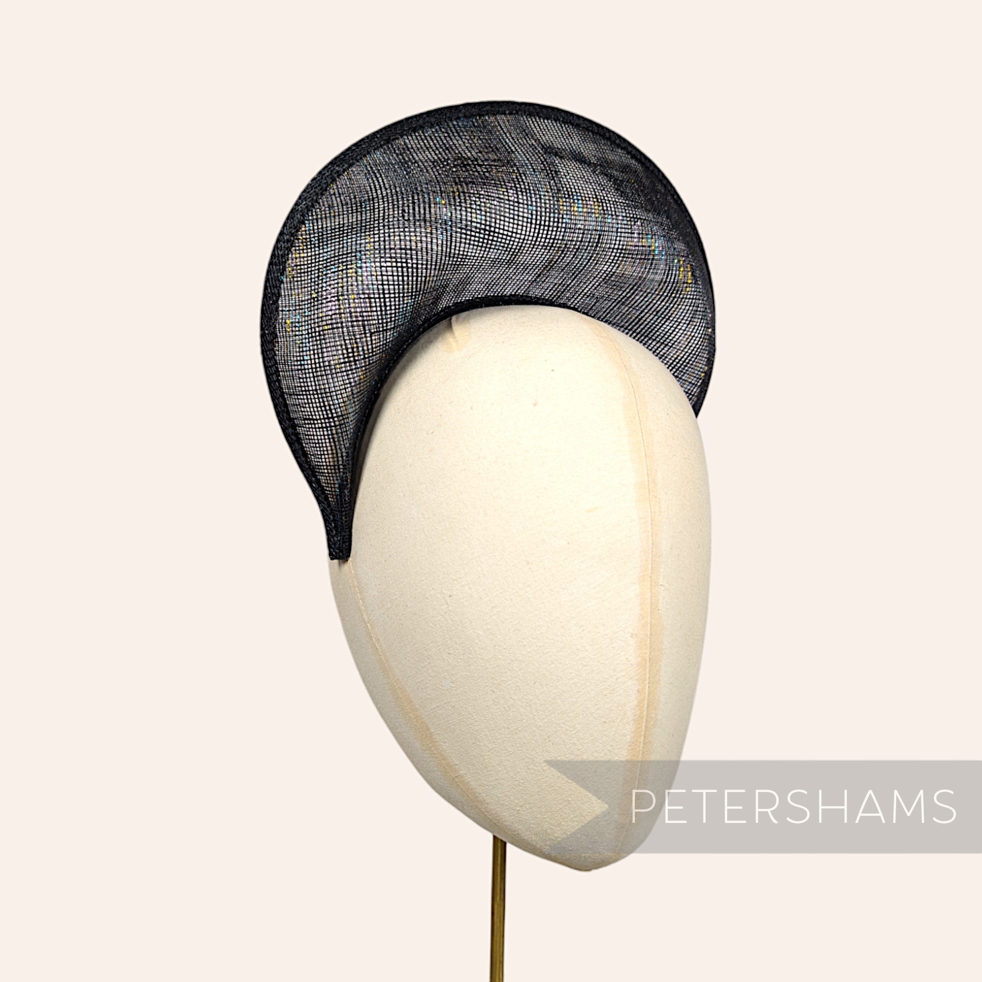 Petershams Millinery Supplies black metallic lurex sinamay halo crown fascinator hat base