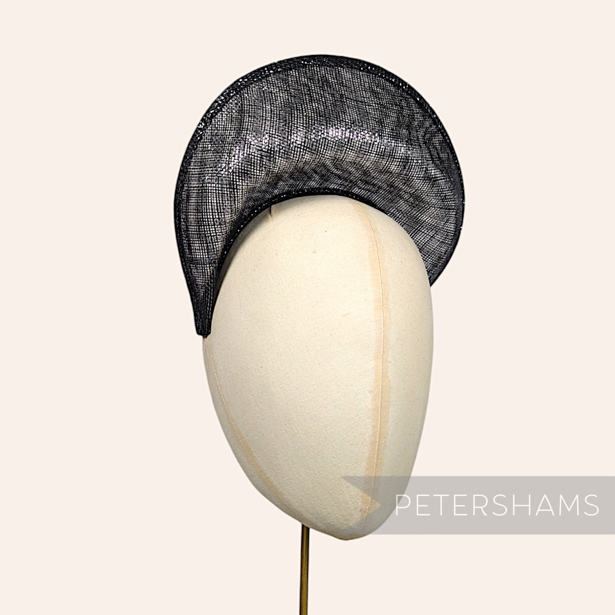 Petershams Millinery Supplies black metallic silver lurex sinamay halo crown fascinator hat base