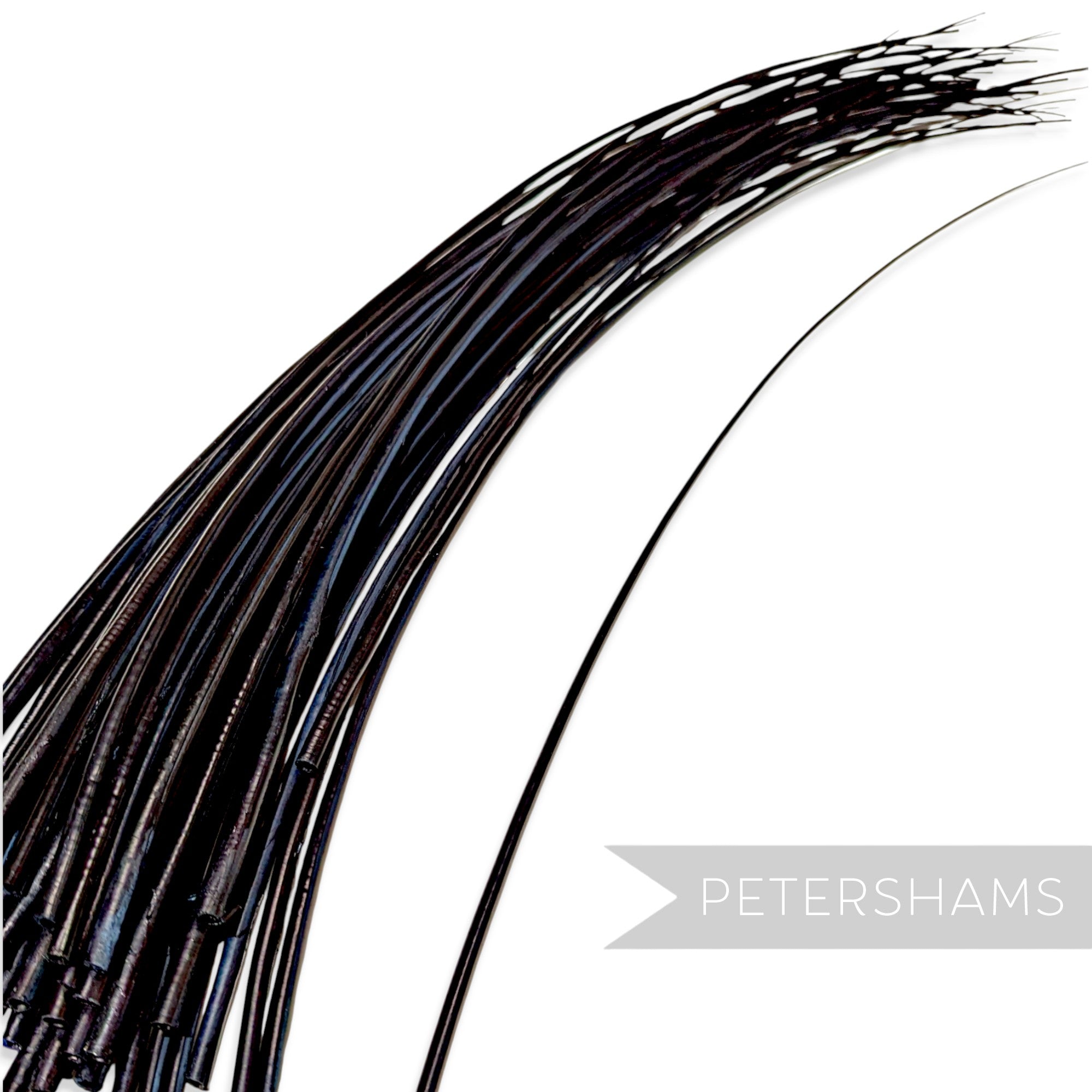Petershams Millinery Supplies black stripped ostrich quill feather for millinery and hat making projects.