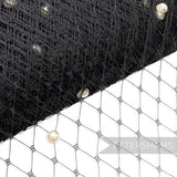 Petershams Millinery Supplies black diamond netting veiling fabric embellished with ivory acrylic pearls