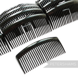 Petershams Millinery Supplies black plastic hair combs, 9.5cm wide, sturdy for hat making.