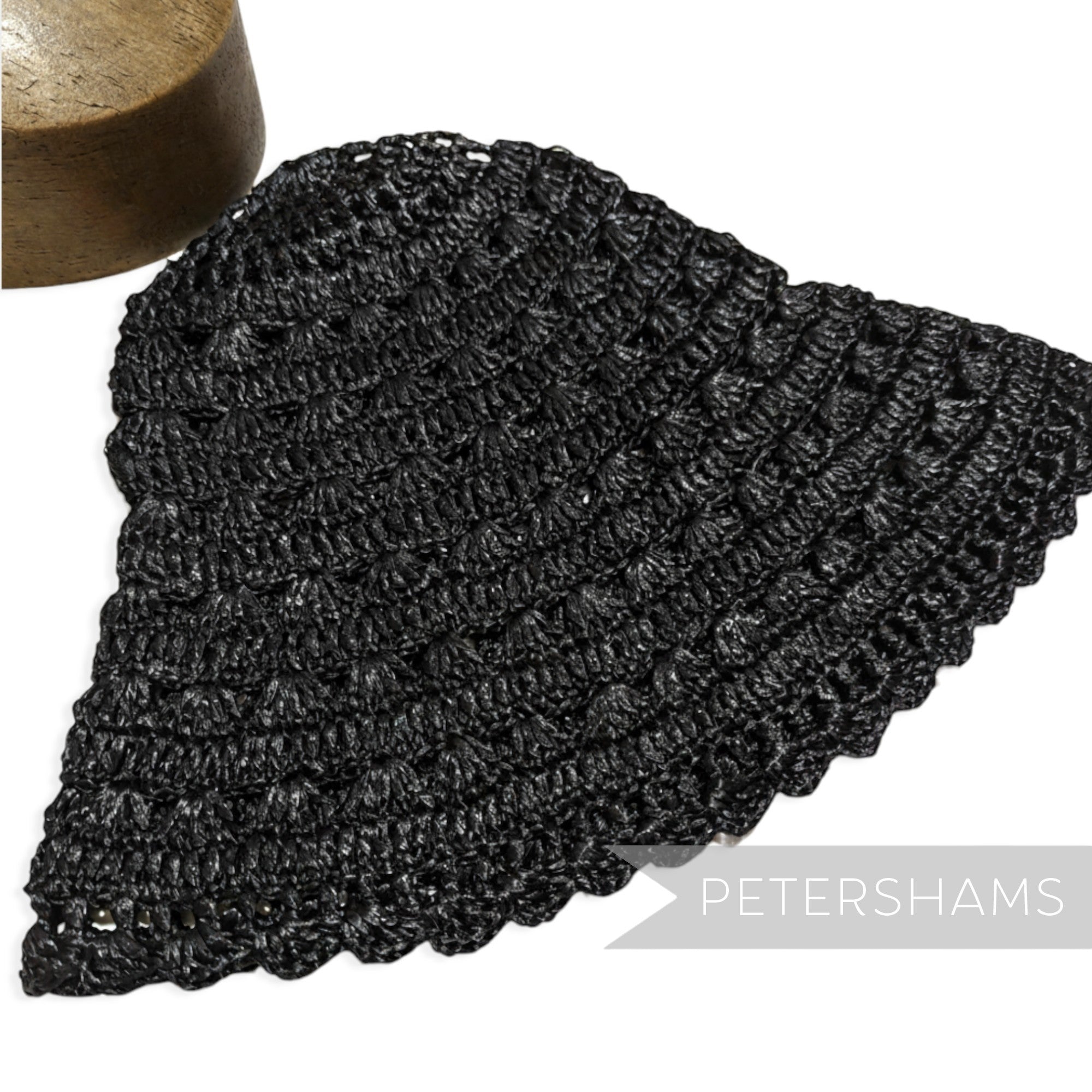 Petershams Millinery Supplies vintage black laminated raffia crochet hat body for millinery blocking