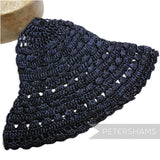 Petershams Millinery Supplies vintage 1970s black laminated raffia crochet flare hat body for millinery projects.