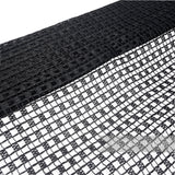 Petershams Millinery Supplies vintage black laminated raffia mesh fabric with a glossy checkerboard weave pattern.