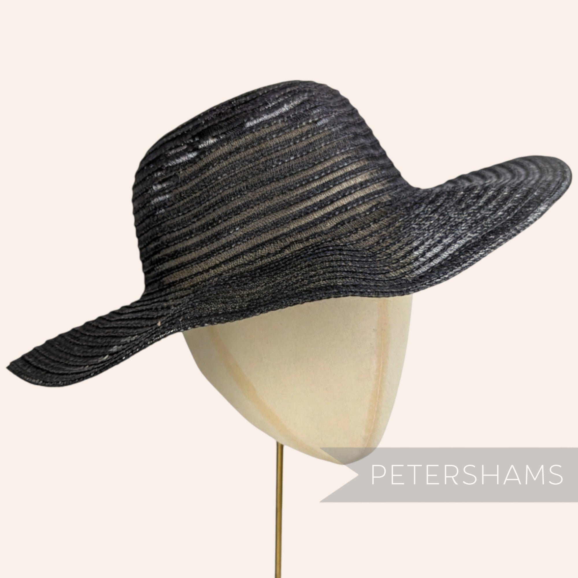 Petershams Millinery Supplies black scalloped crinoline and visca braid capeline hat body for millinery projects.