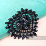 Petershams Millinery Supplies black lace heart motif embellished with sequins and beads for hat decoration