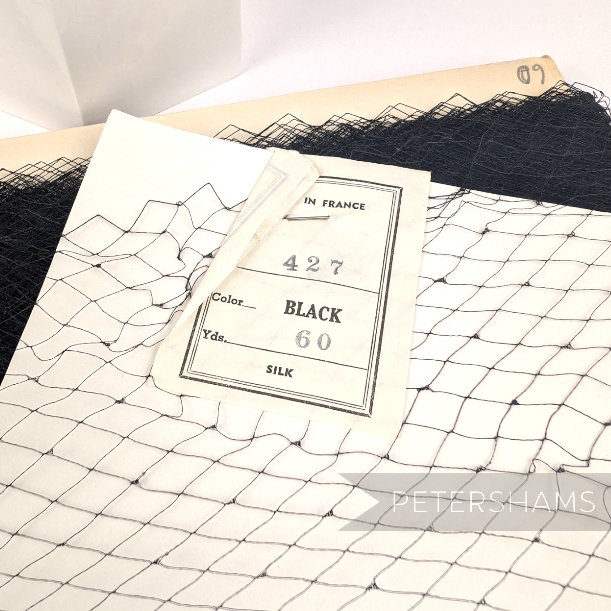 Petershams Millinery Supplies Bridget vintage black silk veiling with a delicate diamond dotty-effect weave