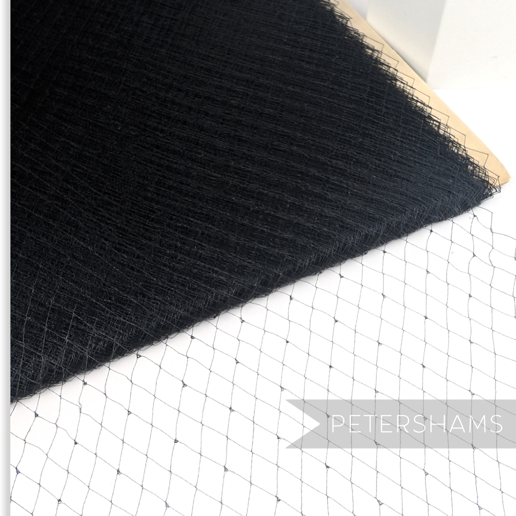 Petershams Millinery Supplies Bridget vintage black silk veiling with a delicate dotty-effect diamond pattern