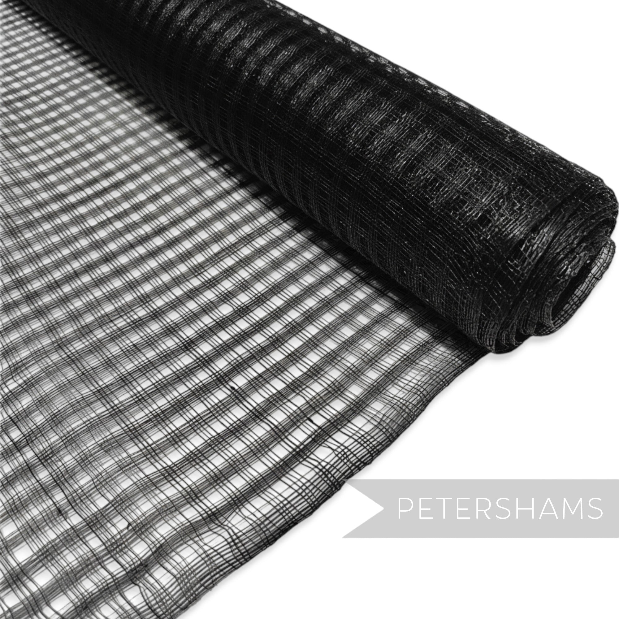 Petershams Millinery Supplies black basket weave sinamay fabric roll for hat making and fascinator design.