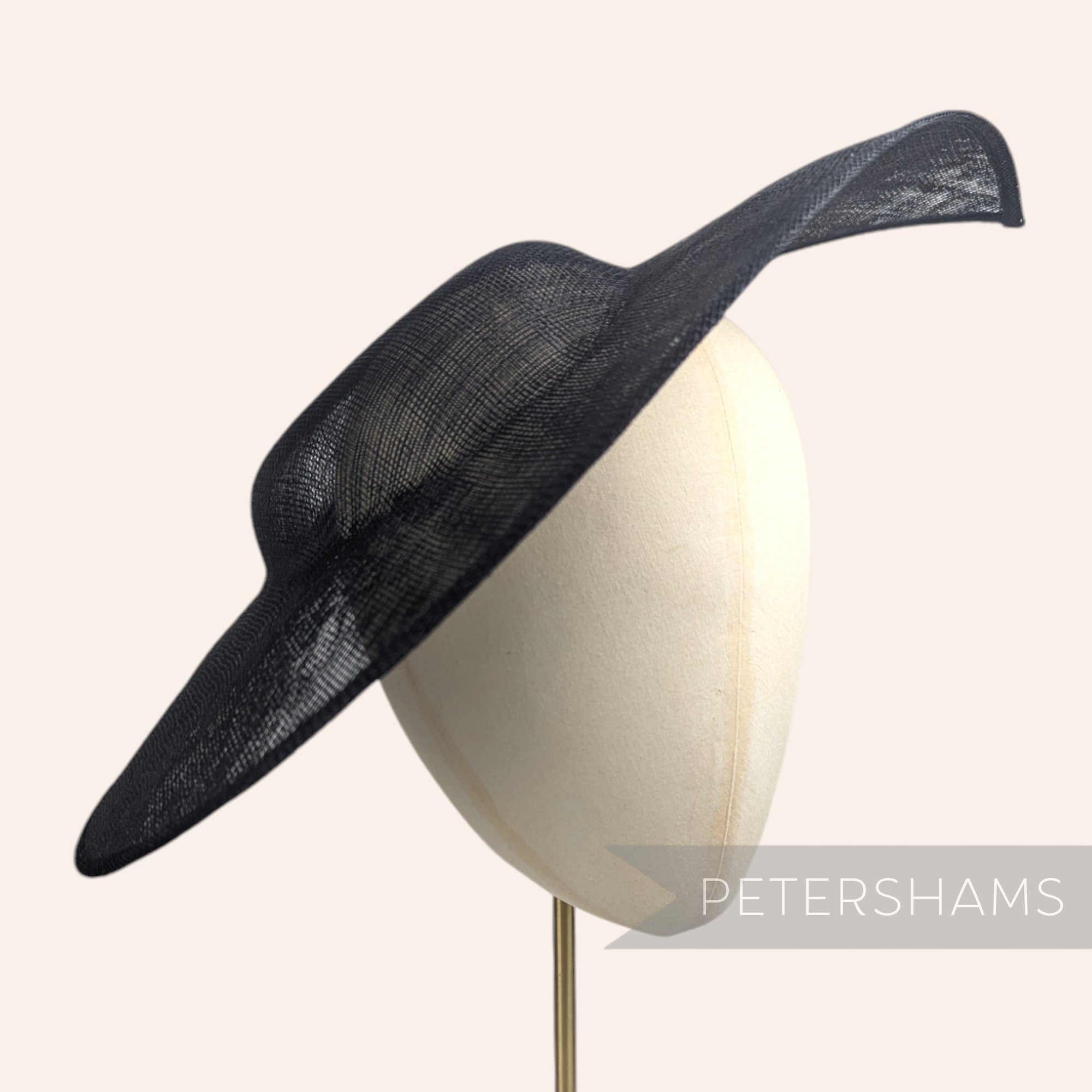 Petershams Millinery Supplies extra large black sinamay fascinator hat base with a pointed tip