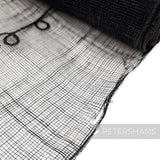 Petershams Millinery Supplies black sinamay fabric with embroidered jute vine and applique leaf trim for millinery