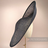 Petershams Millinery Supplies extra large black sloped sinamay hat base with petersham ribbon edge