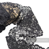 Petershams Millinery Supplies vintage 1980s black floral lace trim with double scallop eyelash edges