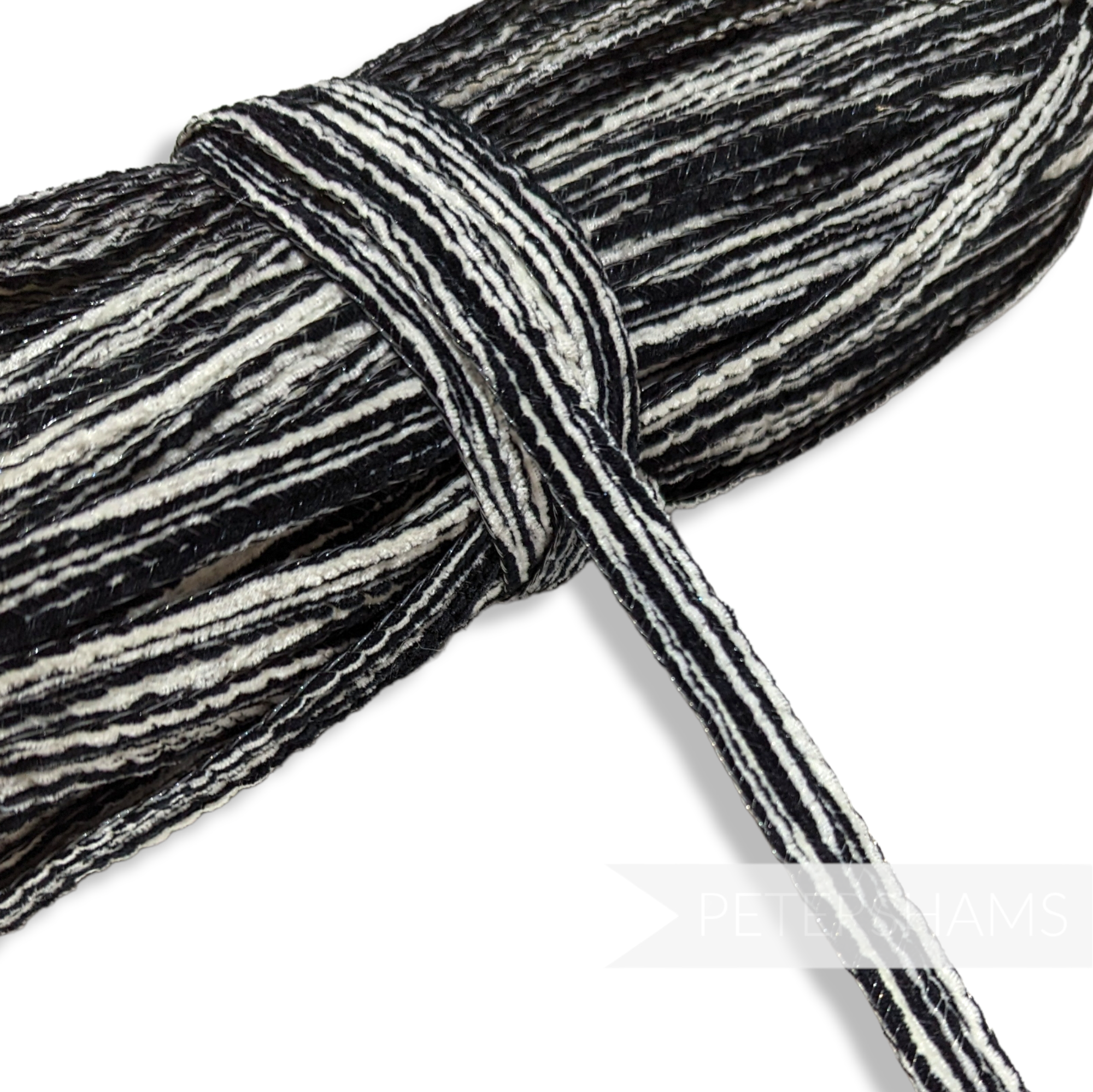 Petershams Millinery Supplies 15mm black and white chenille threaded crin braid for hat making and millinery trim