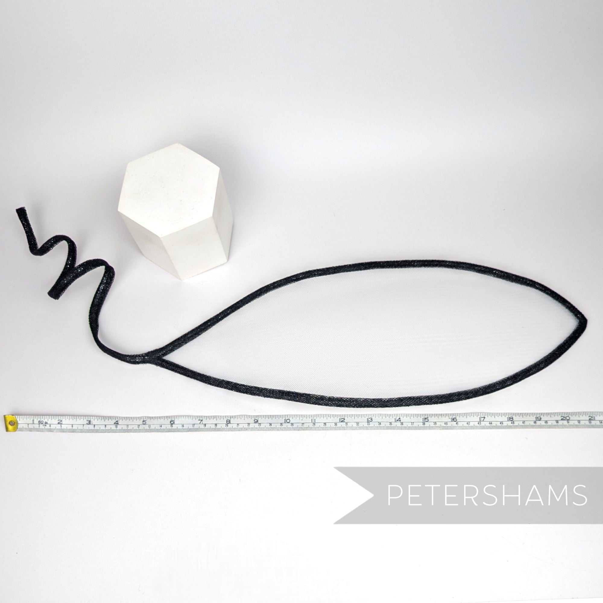 Petershams Millinery Supplies Astra black crin and sinamay wired visor fascinator base with long decorative trim