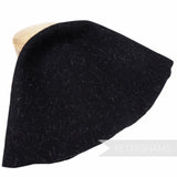 Petershams Millinery Supplies black wool felt cone hat body with ivory hare fur confetti detail for hat making.