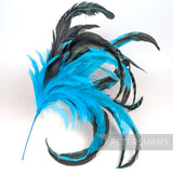 Petershams Millinery Supplies extra large feather hat mount with bright blue and black chinchilla pattern coque